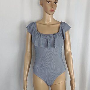 NY&CO Mariner Stripe Off Shoulder Swimsuit